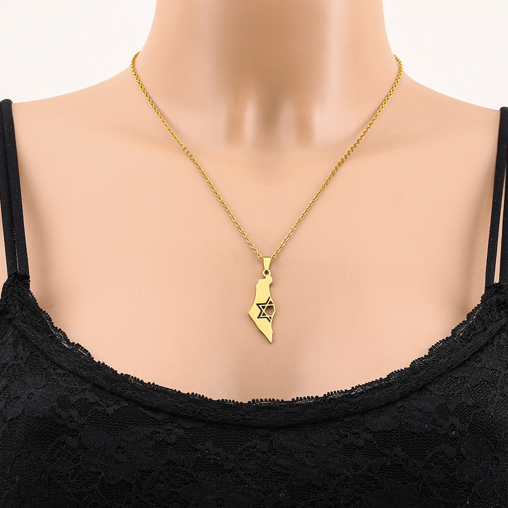 Geometric Ethnic Stainless Steel Israel Map Necklace