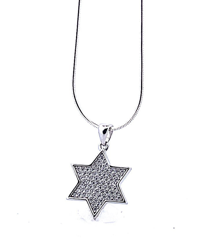 925 Sterling Silver Framed Star of David Necklace with Moissanite-1