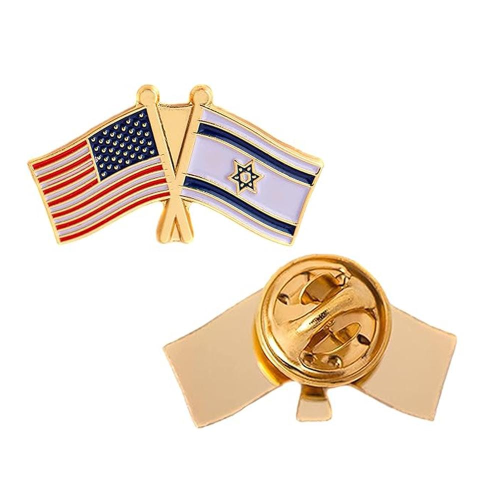 Unlit United States of America and Israel Flags Patriotic Enamel Body Lapel Pin-1