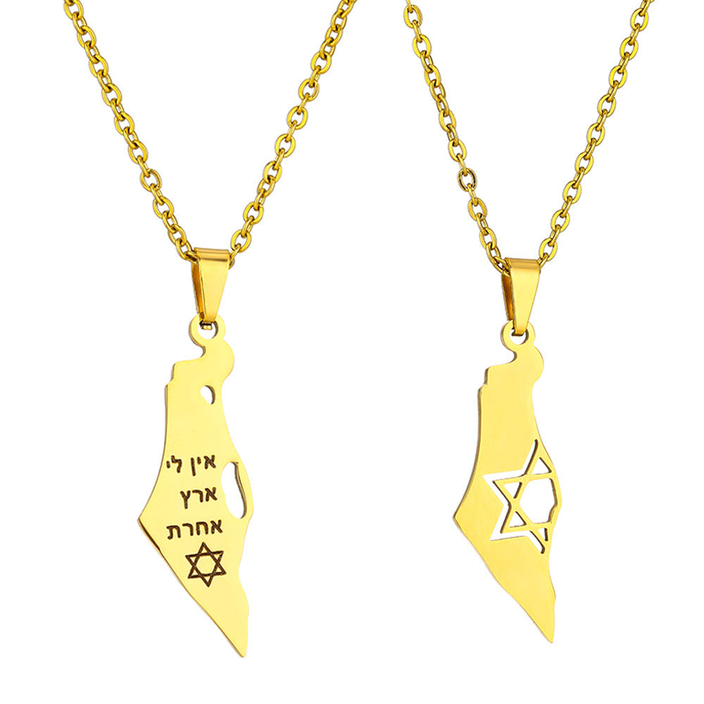 Geometric Ethnic Stainless Steel Israel Map Necklace