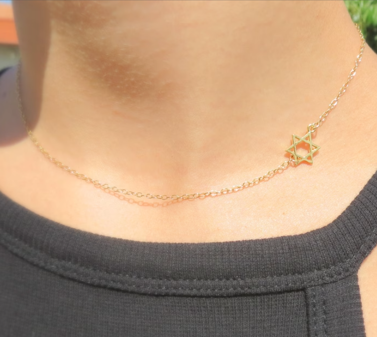Sideways Star of David Necklace in 18k Gold Filled-1