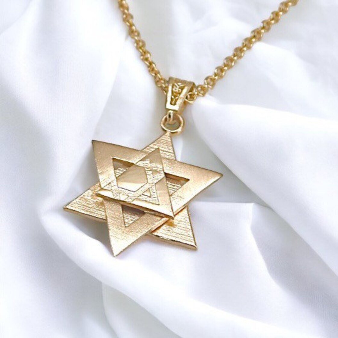 18K Gold Dipped Star of David 3 Layer Necklace-2