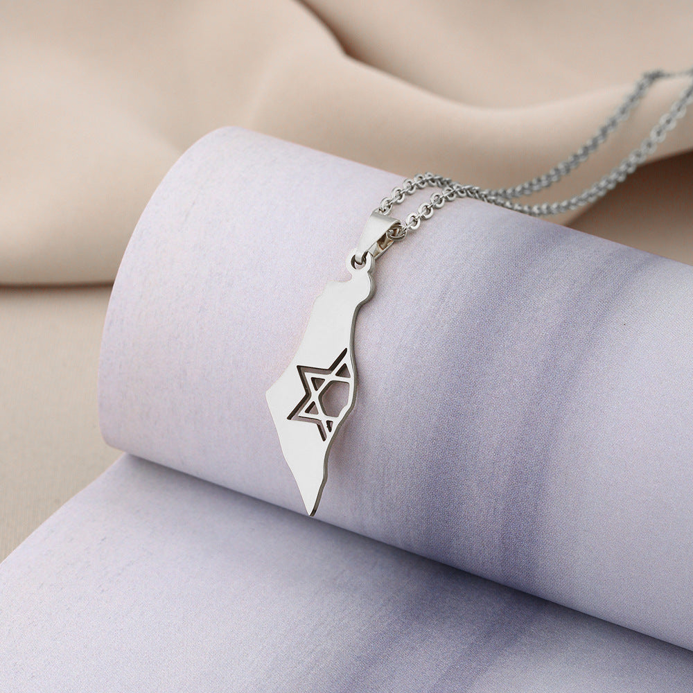 Geometric Ethnic Stainless Steel Israel Map Necklace