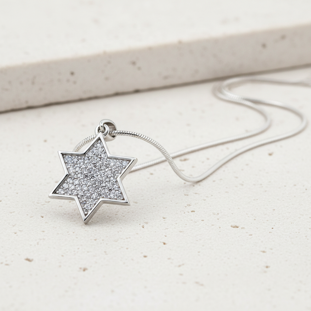 925 Sterling Silver Framed Star of David Necklace