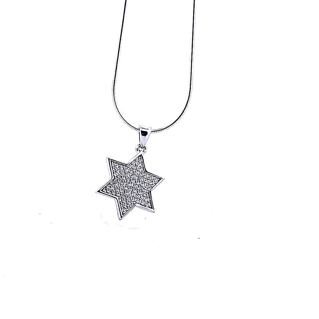 925 Sterling Silver Framed Star of David Necklace with Moissanite-2