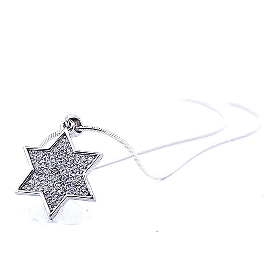 925 Sterling Silver Framed Star of David Necklace with Moissanite-0