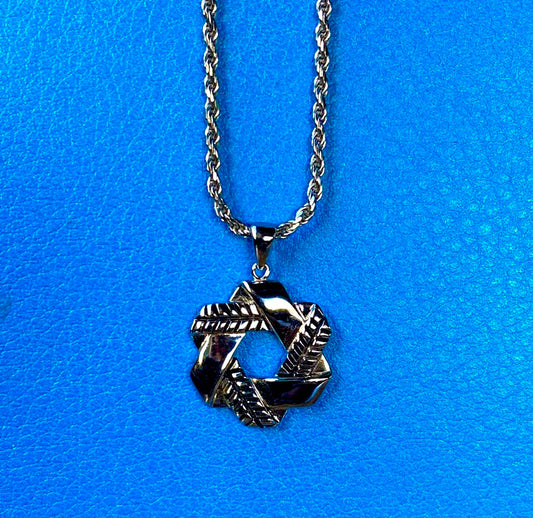 Stitched Star of David Necklace - 925 Sterling Silver-0