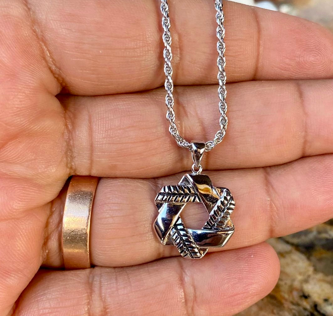 Stitched Star of David Necklace - 925 Sterling Silver-2