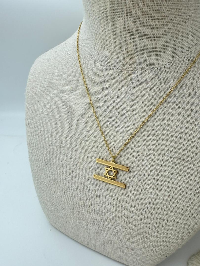 18K Gold Plated Stainless Steel Israel Flag Necklace-1