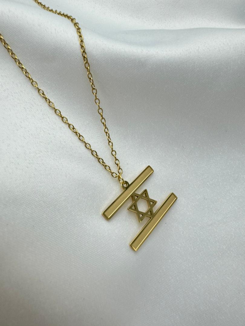 18K Gold Plated Stainless Steel Israel Flag Necklace-0