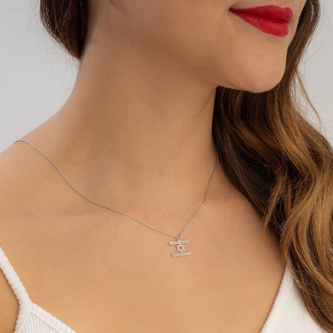 18K Gold Plated Stainless Steel Israel Flag Necklace-2