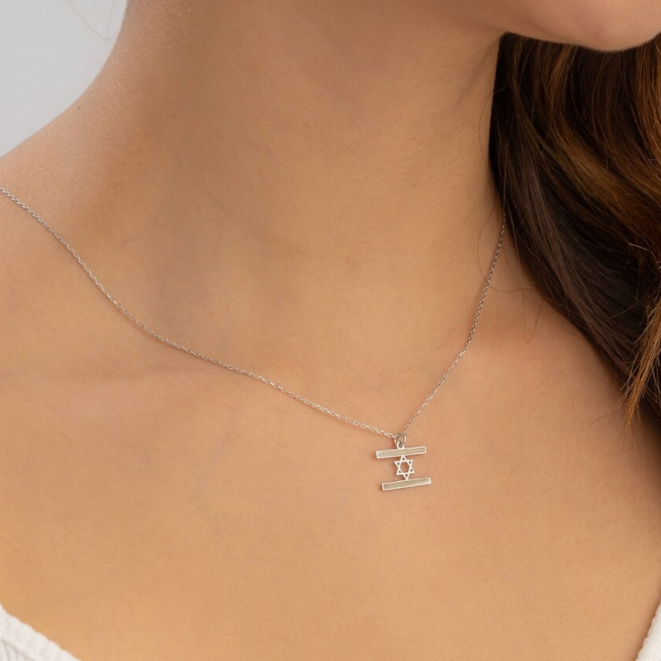 18K Gold Plated Stainless Steel Israel Flag Necklace-3