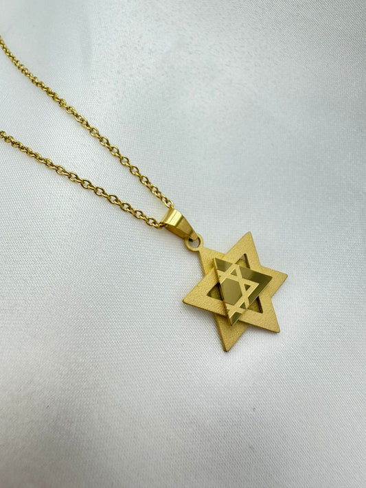 18K Gold Dipped Star of David 3 Layer Necklace-0