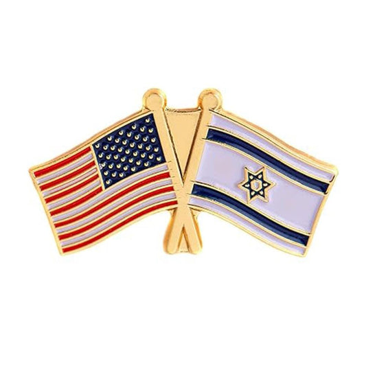 Unlit United States of America and Israel Flags Patriotic Enamel Body Lapel Pin-0