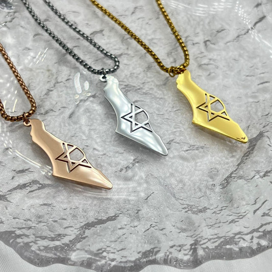 Minimalist Map of Israel Pendant Necklace-0