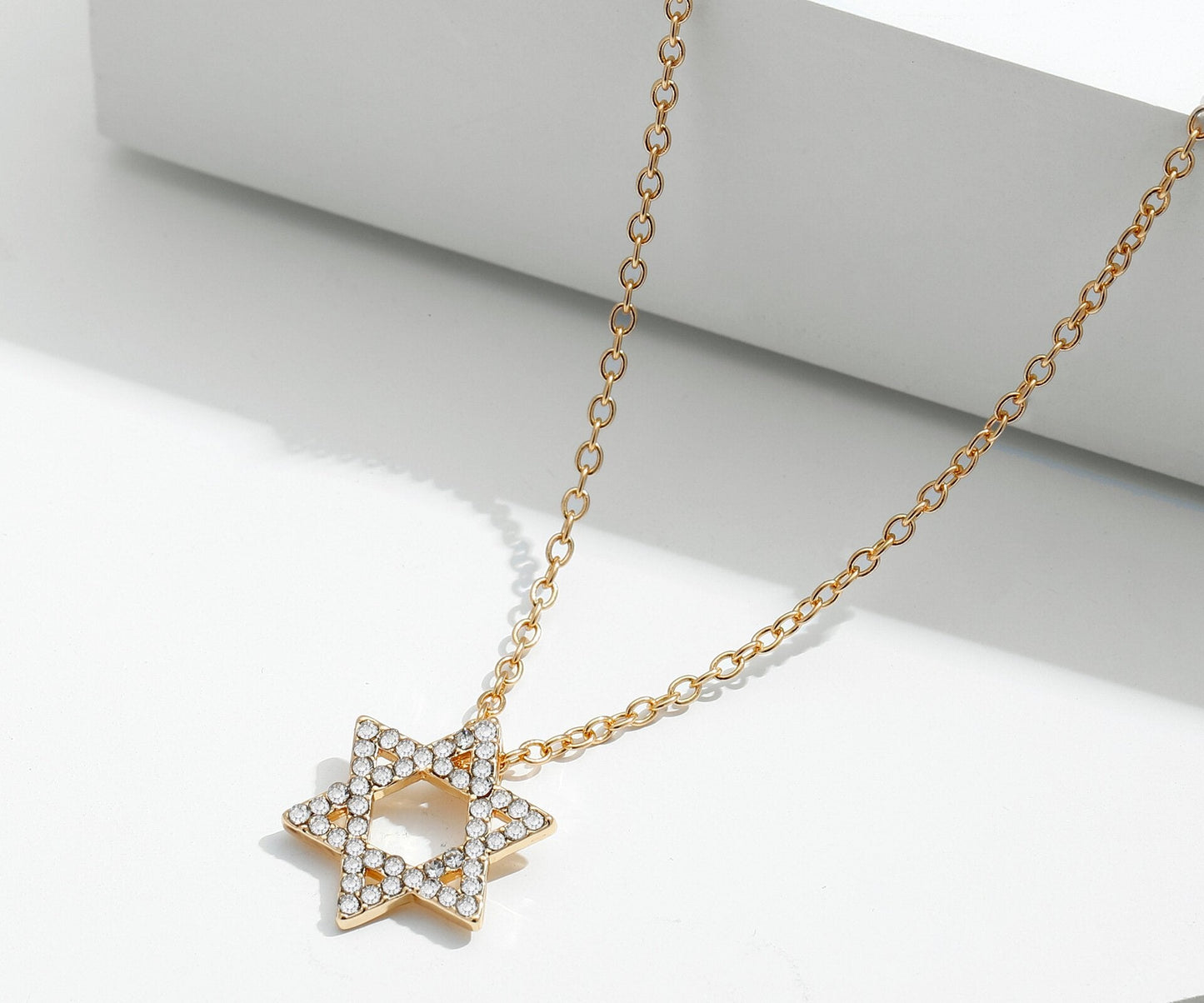 18K Gold Plated Star of David Necklace with Crystals-0
