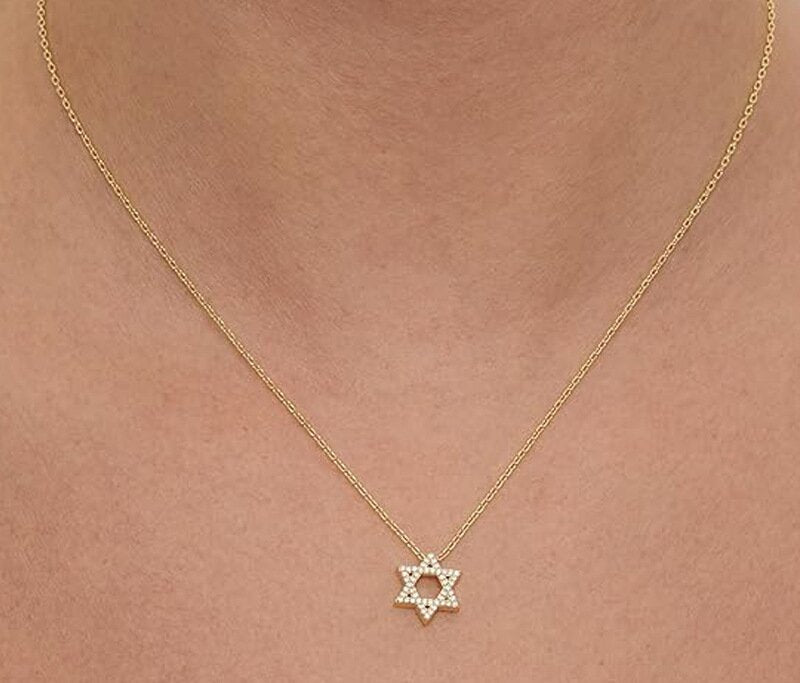 18K Gold Plated Star of David Necklace with Crystals-1