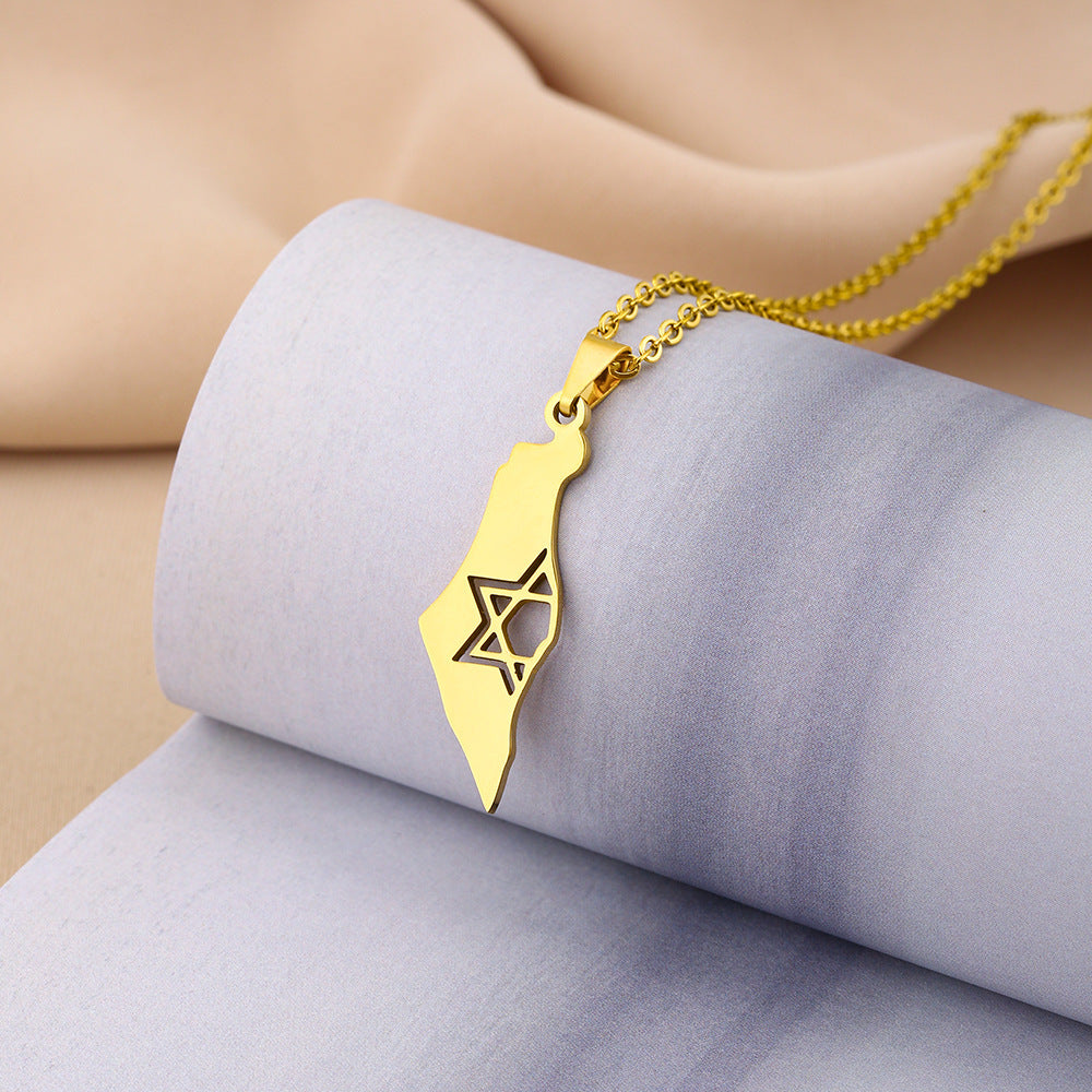 Geometric Ethnic Stainless Steel Israel Map Necklace