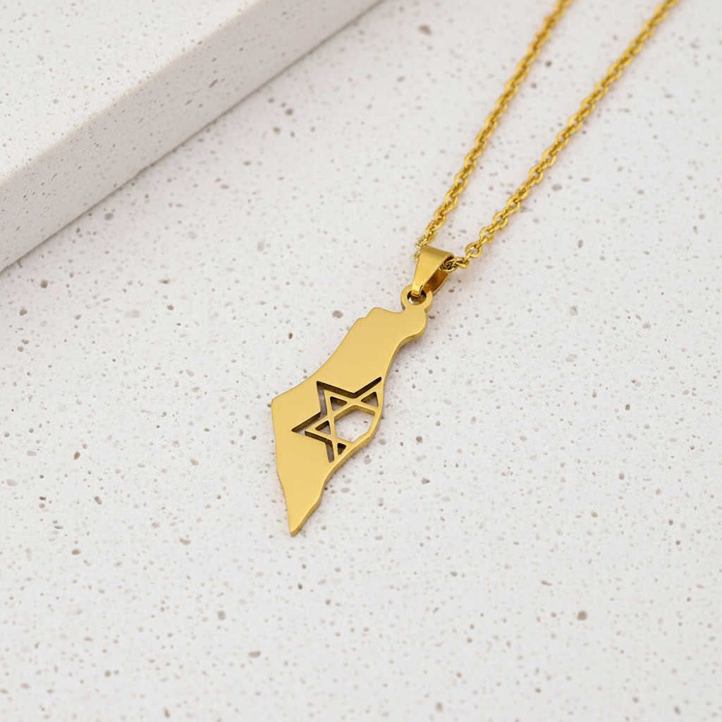 Geometric Ethnic Stainless Steel Israel Map Necklace